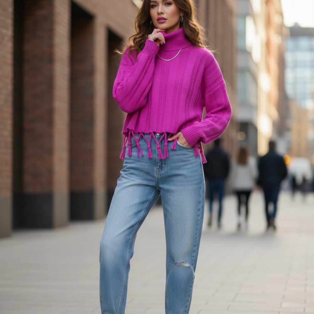 Pink Tassles Sweater Top